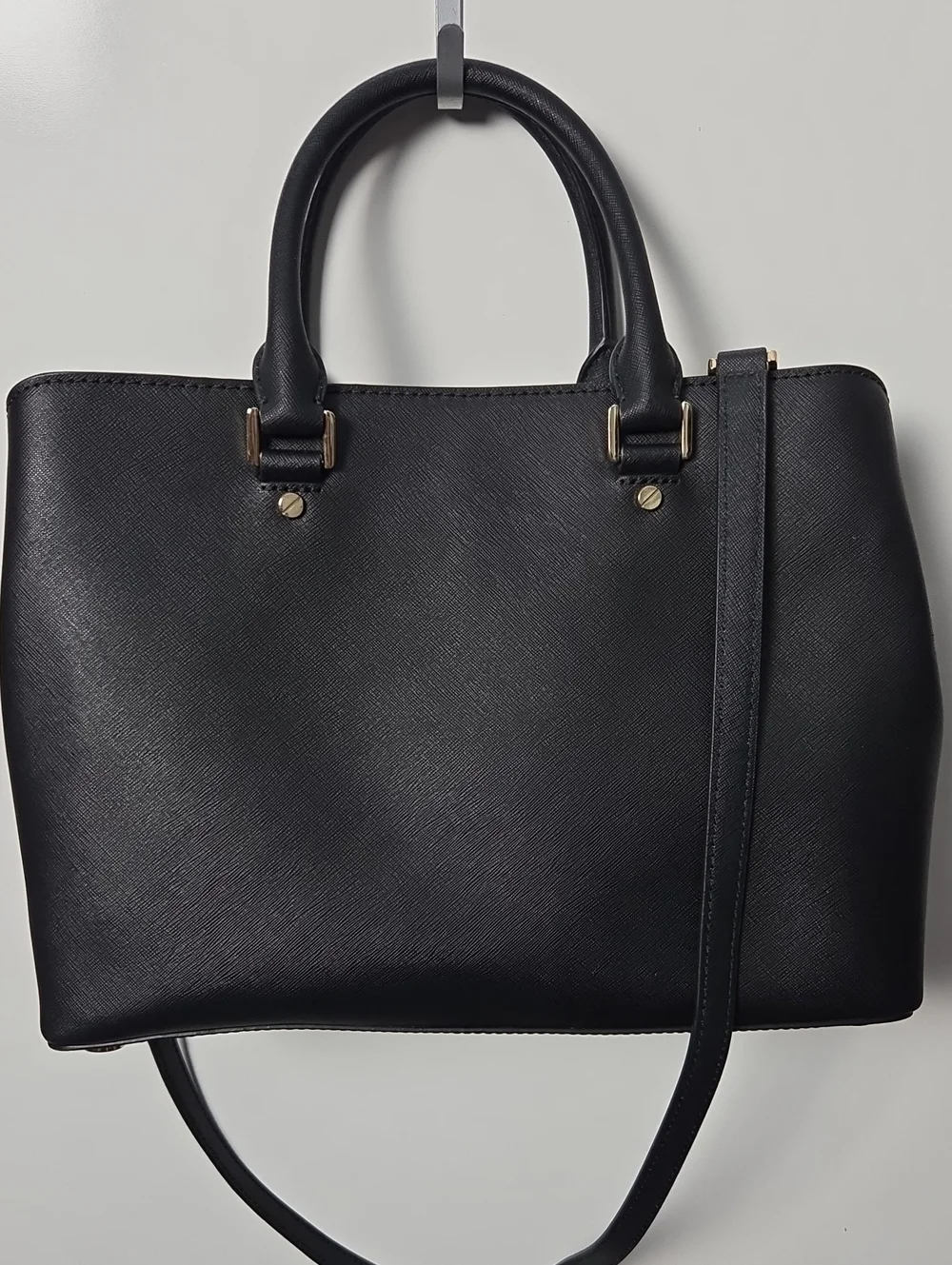 Michael Kors Savannah Large Black Saffiano Satchel with Gold Hardware